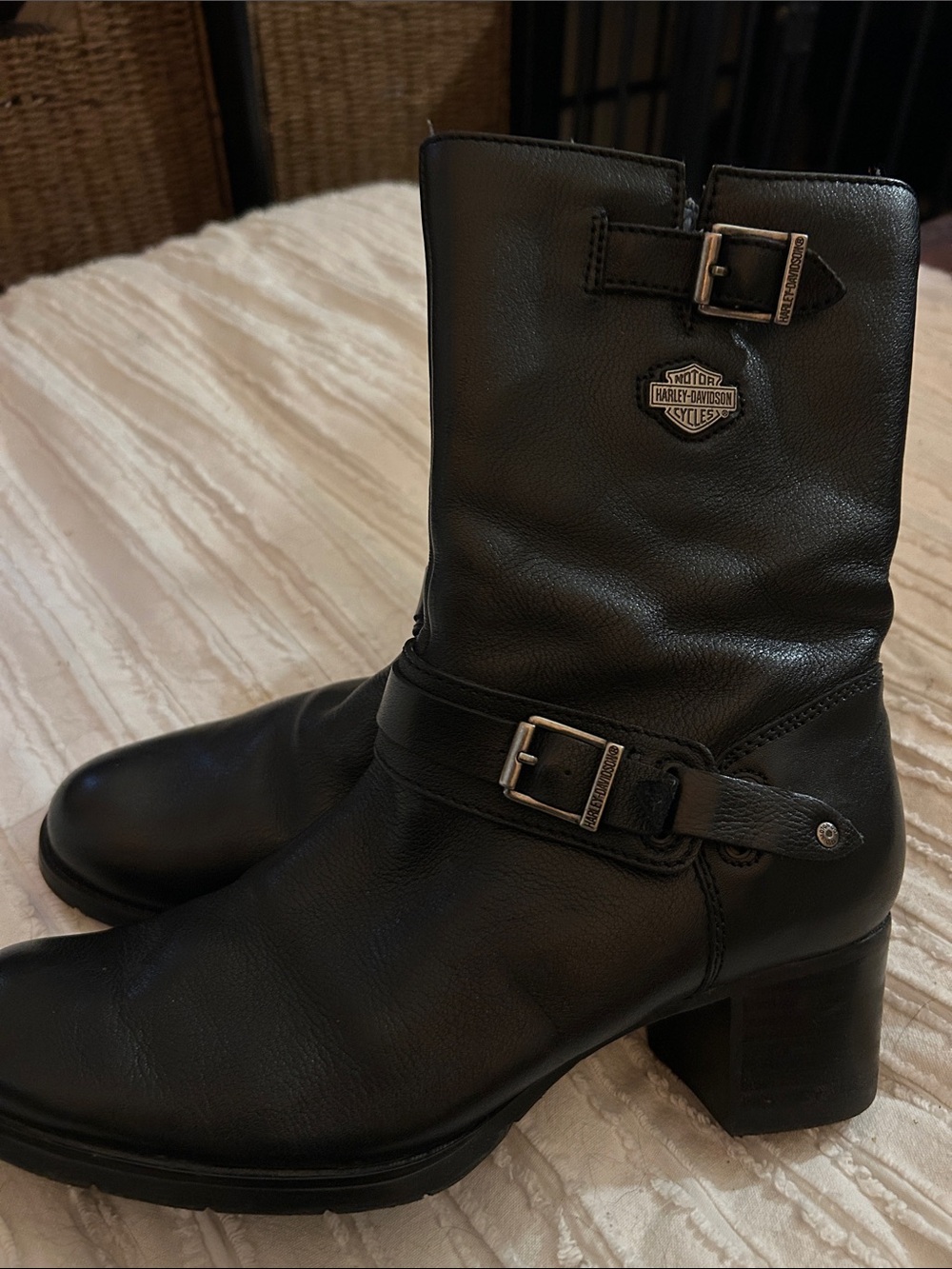 Harley-Davidson Black Leather Buckle Moto Boots